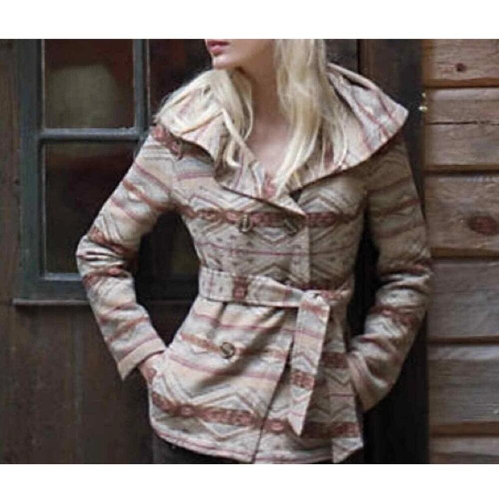 Daughters of the Liberation Women's Tan iKat Poetry Coat Jacket Size S (C-1) - Picture 2 of 10